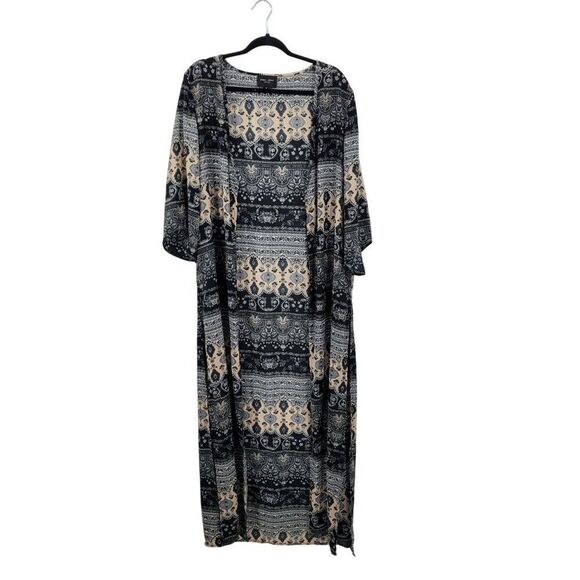 Romeo + Juliet Couture Womens Boho Kimono Duster Sz M Black Paisley Long Slits - Picture 5 of 14
